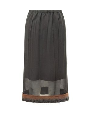 Tela Sheer Overlay Midi Skirt With Fringe Hem - Gray