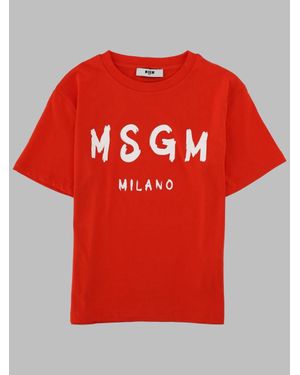 MSGM Kids 100% Cotton Statement T-Shirt - Red