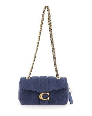 COACH Quilted Suede Crossbody Handbag With Chain Handles, Logo Plate And Magnetic Flap Closure - Blue