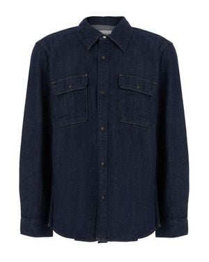Calvin Klein Denim Shirt With Classic Collar And Patch Pockets - Blue