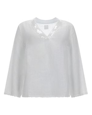 120% Lino Camicia Con Scollo A V - White