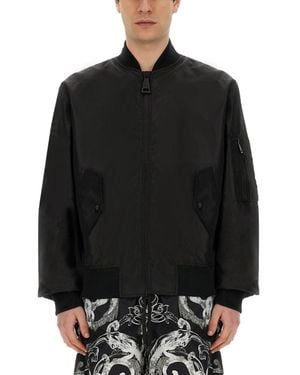 Versace Jeans Couture Logo Bomber Jacket With Long Sleeves - Black