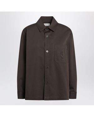 Saint Laurent Cassandre Embroidered Oversized Shirt Jacket - Black