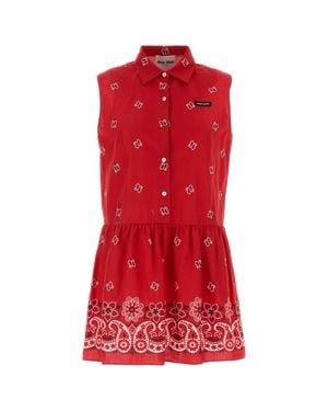 Miu Miu Printed Cotton Blend Dress - Red