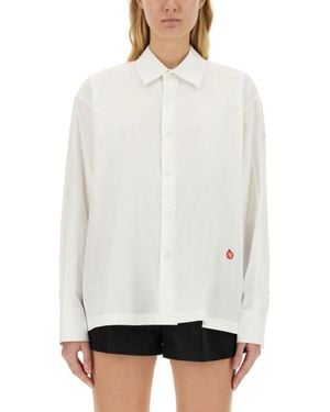 T By Alexander Wang Cotton Shirt With Classic Collar And Minimalist Logo - White