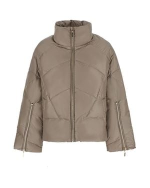 Twinset Tech Fabric High-Collar Zip Jacket With Pockets - Brown