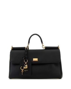 Dolce & Gabbana Sicily Calf Leather Shoulder Handbag With Golden Hardware - Black