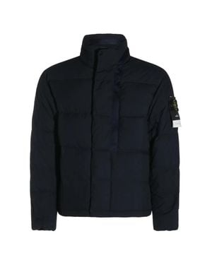 Stone Island Inspired Zip-Front Jacket With Button Closure, Side Pockets & Badge Detail - Blue
