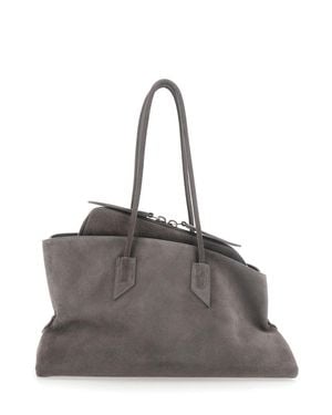 The Attico Suede Shoulder Bag With Two Top Handles, Zip Closure And-Tone Hardware (43X22X15 Cm) - Gray