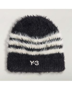 Y-3 Fuzzy Stripe Beanie - Black