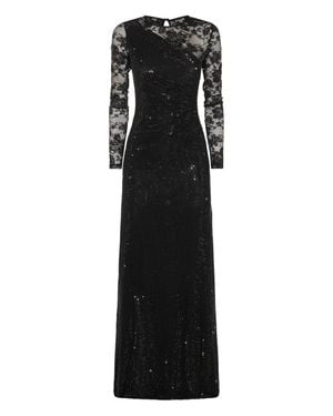 Self-Portrait Rhinestone Lace Sleeves Maxi Dress - Black