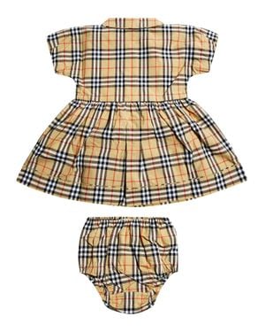 Burberry Kids Checked Footed Romper - Metallic