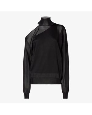 Fendi Silk Turtleneck Sweater With Cut-Out Shoulder And Loose Ribbed Fit - Black
