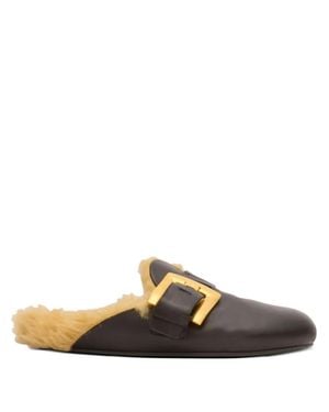 Balmain Faux Fur Lined Mules - Brown