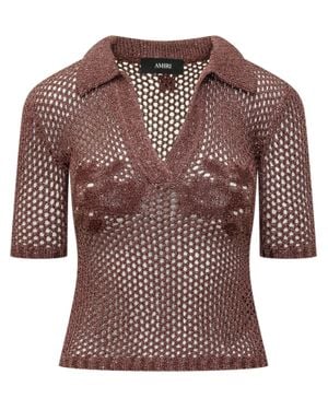 Amiri Polo With Conical Collar And V-Neck - Brown