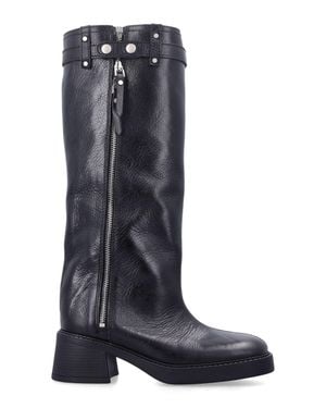 Miista Izolda Brush-Off Leather Pull-On Boots With Adjustable Strap & Block Heel (6.5 Cm) - Blue