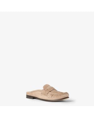 Fendi Suede Slide Sandals With Logo - Natural