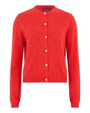 Gucci Cotton Monogram Cardigan With Perforations - Red