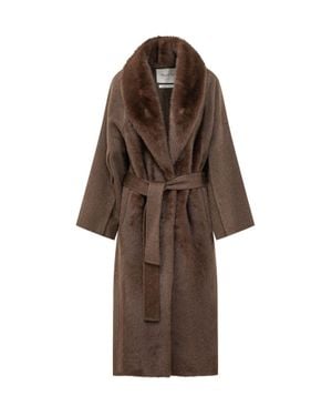 VALENTINI 1972 Wool Alpaca Eco Fur Coat - Brown