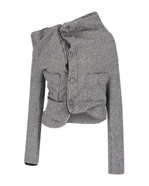 Junya Watanabe Houndstooth Cropped Wrap Jacket - Gray