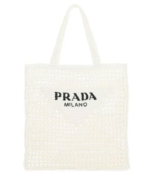 Prada Raffia Shopping Handbag - White