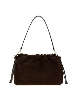 Strathberry Chocolate Suede Midi Charlotte Clutch Mini Shoulder Bag - Black