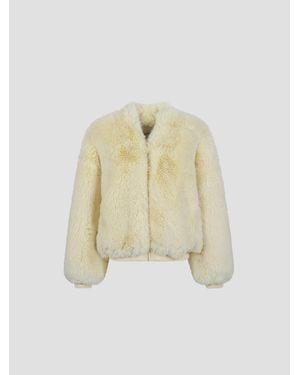 Frankie Shop Senna Faux Fur Collarless Jacket - White