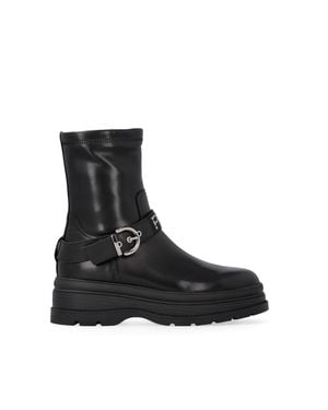 Pinko Platform Ankle Boots With Buckle Strap - Black