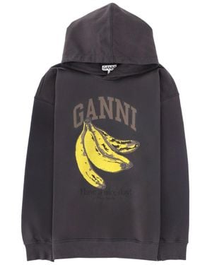 Ganni Organic Cotton Hoodie Sweatshirts - Gray