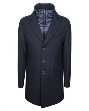 Herno Wool Overcoat With Refined Front Detail - Blue