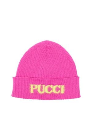 PUCCI Ribbed Knit Beanie With Intarsia Logo And Turn-Up Brim - Pink