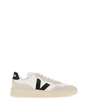 Veja V-90 Leather And Suede Sneaker - White