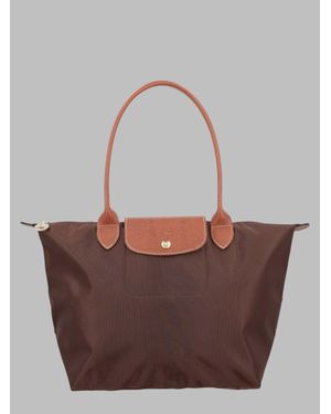 Longchamp Foldable Nylon Tote Bag With Leather Trim - Brown