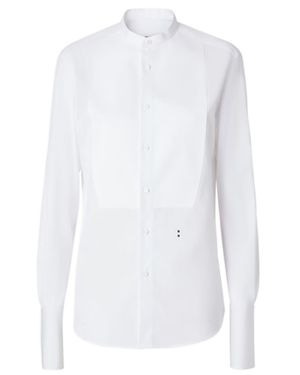 Fendi Tone-On-Tone Piqué Plastron Motif Shirt With Mandarin Collar And Wide French Cuffs - White