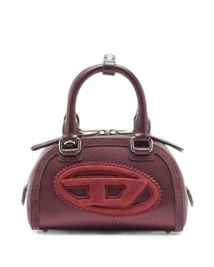 DIESEL Style Mini Rolled-Handle Shoulder Bag With Oval D-Paint Patch, Button Tab, Removable Strap - Purple