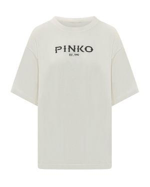 Pinko Mini T-Shirt With Cut Sleeves And Logo Print - White