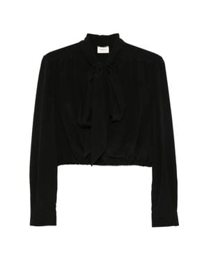 Saint Laurent Silk Lavaliere Collar Button-Up Shirt For - Black