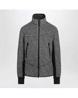 Moncler Gingham Zip-Up Fleece Sweatshirt With Tech Inserts And Thumbhole Cuffs - Black