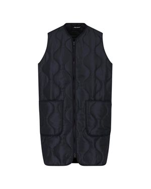 Cape Concept Quilted Zip Front Sleeveless Long Vest - Blue