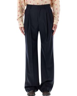 Dries Van Noten Herringbone Wool Regular-Fit Straight-Leg Pants With Pleat - Blue