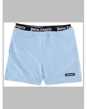 Palm Angels Mini Logo Band Shorts For Boys - Blue