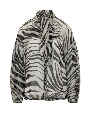 Max Mara Shirt With Neck Tie And Artistic Print - Gray