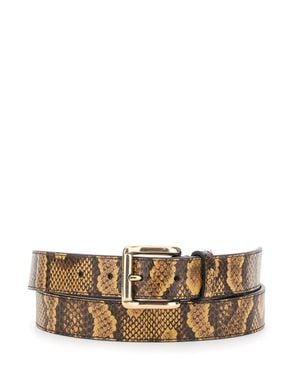 Amiri Python Square Belt With Leather Details And Reptile Print - Brown