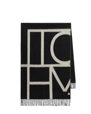 TOTEME Wool Logo Scarf - Black