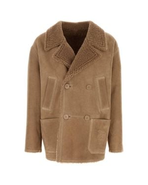 Fendi Camel Shearling Double-Breasted Jacket - Brown