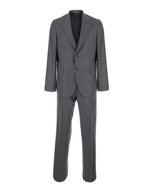E PO CA Tech Fabric Single-Breasted Jacket And Pleated Pants Suit With Piping - Gray