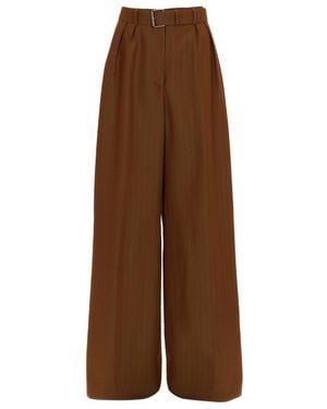 Dries Van Noten Belted Striped Wool-Blend Wide-Leg Pants - Brown