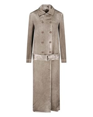 DIESEL Double-Breasted Belted Leather Coat - Natural