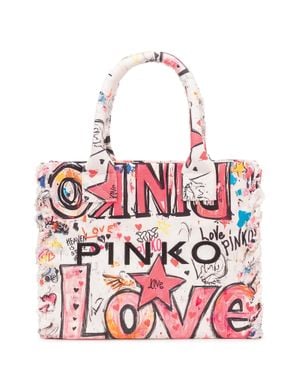 Pinko Canvas Tote Bag With Unique Stamped Design - Red