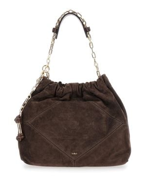 Ba&sh June Shoulder Handbag With Chain Strap And Diamond Cutouts - Brown